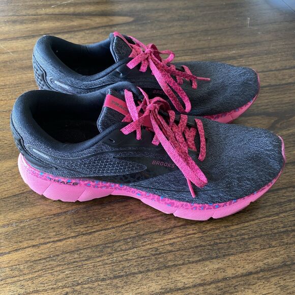 Brooks Trace 2 Womens Size 9.5  Black Pink Cheetah Athletic Running Shoes - Picture 1 of 7
